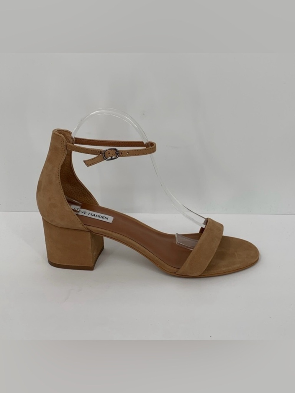 Steve Madden Irenee ankle strap brown suede block heel sandal shoe caramel 10